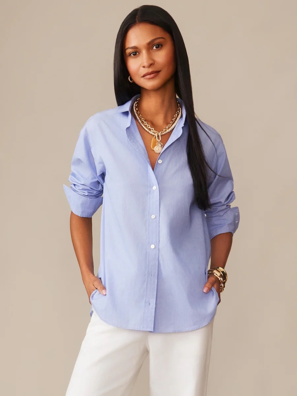 J. McLaughlin Blue Cotton Button Front Shirt Size 12 LNW